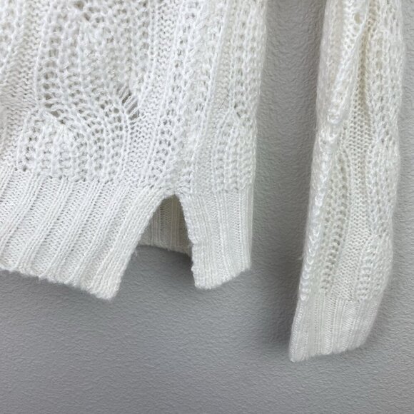 J.Crew Women's Medium Pointelle Cable Knit Sweater Mock Neck Ivory Cream Alpaca - Picture 8 of 14